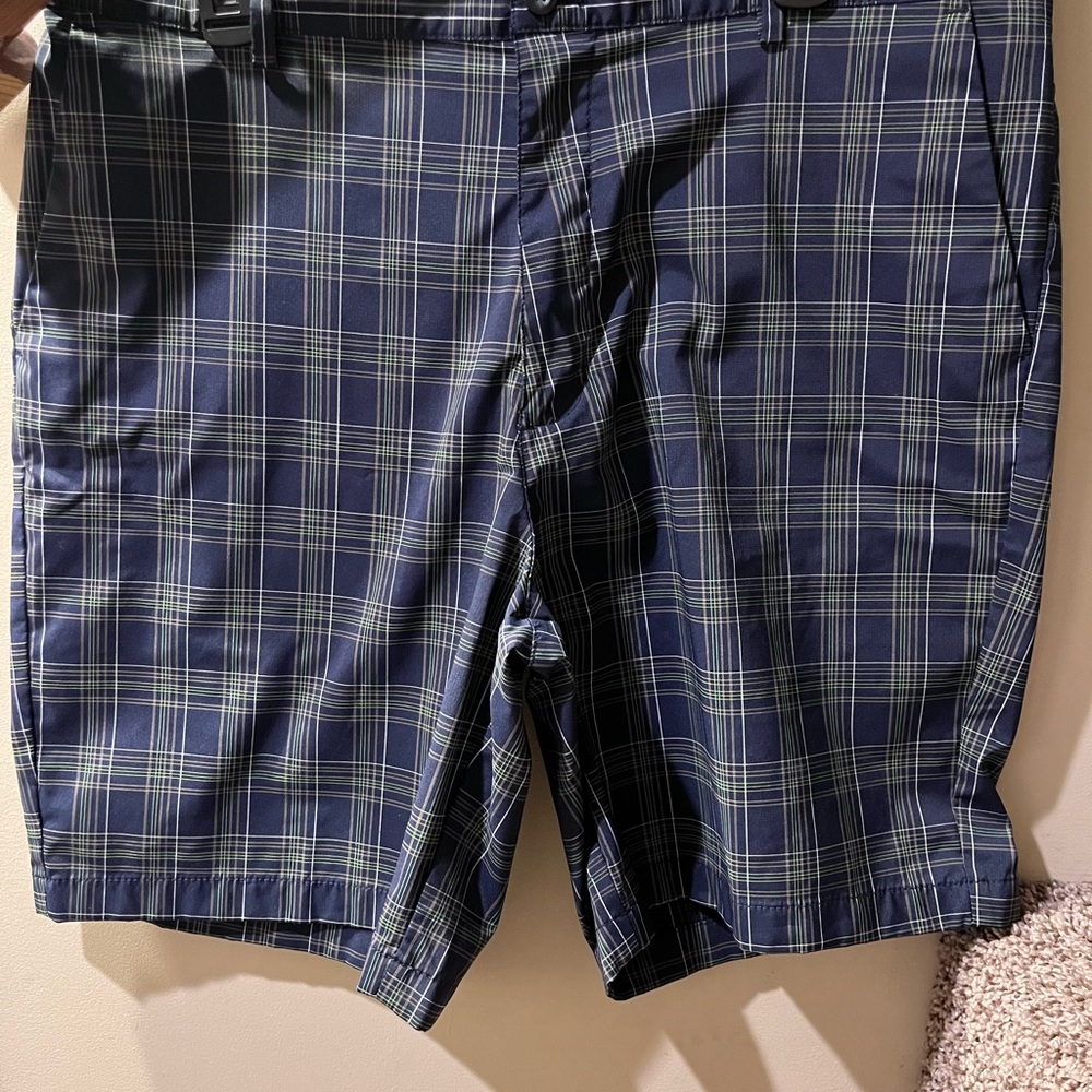 Blue and Green Flat Front Casual Shorts
